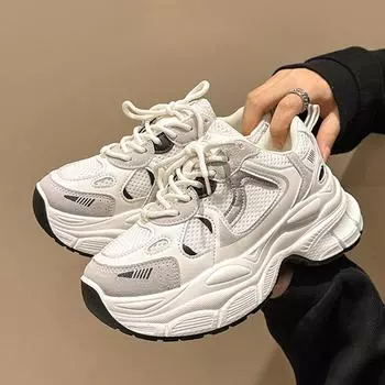 Толстая подошва, завышенные каблуки, женская обувь, весенние новинки, универсальные кроссовки из натуральной кожи, женская повседневная обувь 35