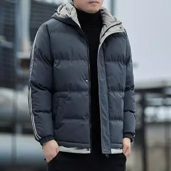 Толстая повседневная мужская куртка Зимняя модная куртка с пуховой подкладкой из хлопка Утолщенная свободная куртка с капюшоном с пуховой подкладкой из хлопка Мужская куртка с пуховой подкладкой из хлопка M