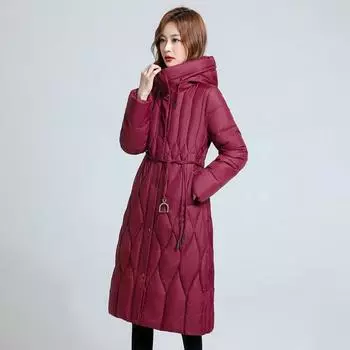 Толстая пуховая куртка больших размеров. Стеганая куртка. Женская зимняя куртка выше колена средней длины. Новая облегающая и тонкая стеганая куртка. XL чёрный