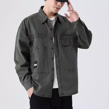 Толстая ретро-стираемая мужская рубашка с длинными рукавами, свободная, большого размера, модная брендовая американская повседневная рубашка-рубашка для инструментов M коричневый