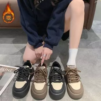 Толстая сетчатая подошва с дышащей бисквитной подошвой для тепла и мягкого комфорта. Универсальные повседневные туфли на шнуровке в стиле ретро. 35 чёрный