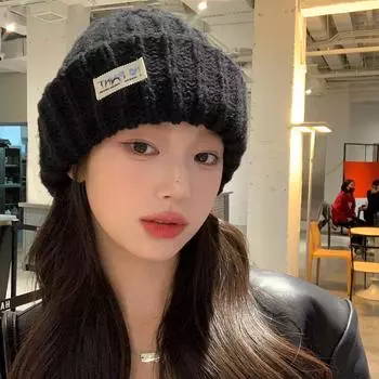 Толстая шерстяная шапка женская универсальная повседневная большая окружность головы свободный пуловер вязаная шапка модная осень и зима теплая универсальная M56-58cm фиолетовый