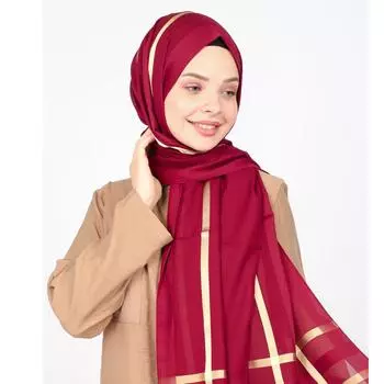 Толстая шифоновая шаль в полоску Miray бордовый красный/золотой