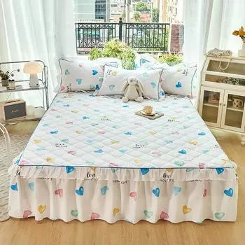 Толстая стеганая юбка-кровать, цельное хлопковое чистое хлопковое кружевное покрывало принцессы, групповой наматрасник, постельное белье с принтом 120*200cm 3pcs