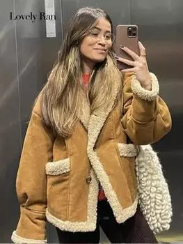 Толстая теплая флисовая куртка из искусственной замши, женская зимняя винтажная меховая однобортная куртка, женское свободное повседневное пальто с карманами, уличная одежда S коричневый