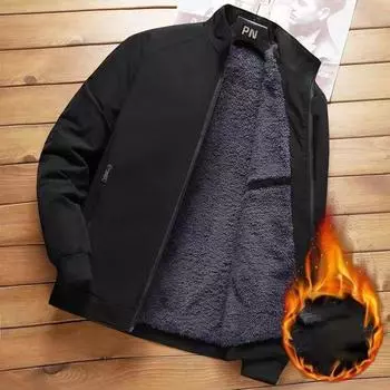 Толстая теплая флисовая подкладка куртка мужская зимняя однотонная куртка для мужчин повседневная верхняя одежда пальто осенняя роскошная деловая куртка мужская XXL чёрный