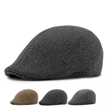 Толстая теплая кепка среднего возраста, мужская осенне-зимняя шерстяная фуражка, британская кепка газетчика для мужчин, берет чёрный