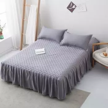 Толстая юбка-кровать из чистого хлопка, корейская принцесса, фиолетовый, нескользящий чехол на кровать, серое покрывало, защита для матраса, 3 шт. 120x200cm 3pcs розовый