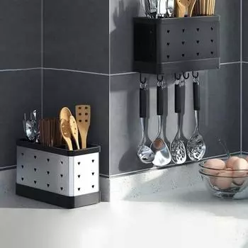 Толстая удобная практичная стойка для посуды без перфоратора, настенная стойка для посуды, стойка для кухонных принадлежностей серебряный