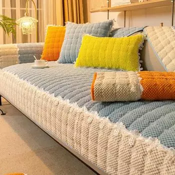 Толстая вельветовая подушка для дивана, современный теплый чехол для дивана в гостиную, дышащий нескользящий чехол для дивана, защитный чехол для подлокотника мебели 70x70