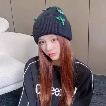 Толстая вязаная шапка-пуловер с бантом, сохраняющая тепло, шапка-бини с бантом, милая плюшевая вязаная шапка для отдыха на природе чёрный