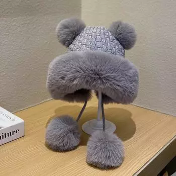 Толстая вязаная шерстяная шапка для женщин, милая зимняя меховая шапка-пуловер, теплая и мягкая защита ушей, морозостойкая шапка Lei Feng 56-58cm белый