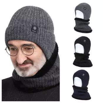 Толстая вязаная шляпа с капюшоном, плюшевая шапка с черепами, модная шапка, шарф, комплект для верховой езды серый