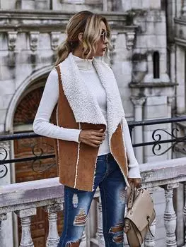 Толстая замшевая куртка из искусственного меха для женщин, безрукавка, повседневный жилет, теплый жилет, женская одежда, толстовка, верхняя одежда, W S