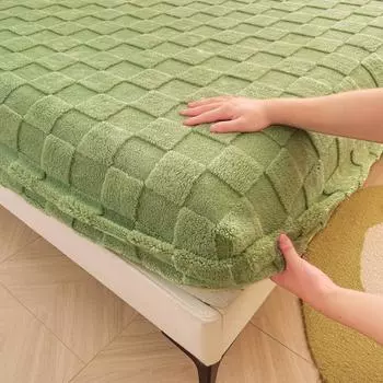 Толстая жаккаровая простыня на резинке, зимнее бархатное покрывало на кровать, простыни в клетку, теплый наматрасник, сплошной цвет 2xPillowcase 48x74cm