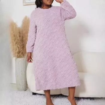 Толстая женщина осень и зима длинная пижама домашний сервис удобный хлопок флис длинный рукав ночная рубашка XXXXXL