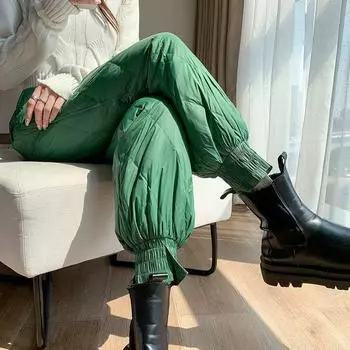 Толстая зимняя одежда для снега, ветрозащитная, джоггеры, пуховые, хлопковые, теплые, длинные, шаровары, повседневные XS белый