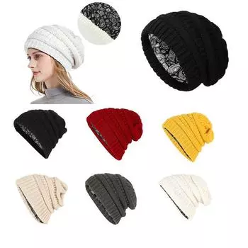 Толстая зимняя шапка-чепчик с принтом кешью и атласной подкладкой One Size темно-серого