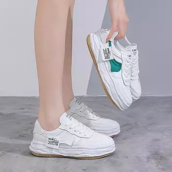 Толстое дно Круглый носок Мода Новая Женская обувь Весна и осень Белые туфли Женская спортивная обувь 35 белый
