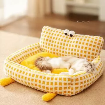 Толстое и теплое большеглазое симпатичное гнездо для кошек на спинке для кошек осенью и зимой для глубокого сна для маленьких и средних собак XL:72*55 cm