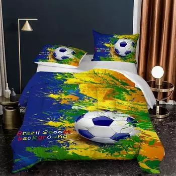 Толстое лоскутное одеяло с цифровой печатью, утолщенное, из перьевого шелка и хлопка, декоративное одеяло для футбольного чемпионата мира, Европа и Америка Twin 172 * 218 Pillowcase 50 * 75