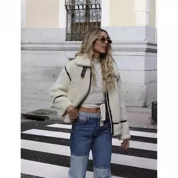 Толстое теплое модное свободное пальто из овечьего бархата, подходящее по цвету, куртка из оленьей кожи с подкладкой из бархата S