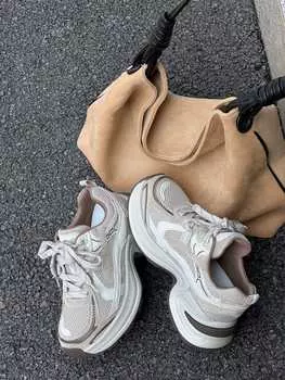 Толстоподошвенные легкие нескользящие кроссовки для пап женские новые осенние женские туфли детские мягкие подошвы не устают и универсальны 35 хаки