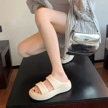 Толстоподошвенные увеличивающие рост тапочки-хлебушки женские, корейские, с мягкой подошвой, как облако, нежные, повседневные, с открытым носком, прохладные тапочки женские летние 35