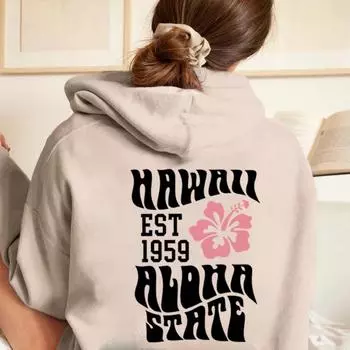 Толстовка Aesthetic Hawaii Hoodie Aloha State Sweatshirt Tumblr Beach Hoodie Vsco Trendy Hoodie Hoodies Words On Back Hoodies Long Sleeves Hoodies S бежевый
