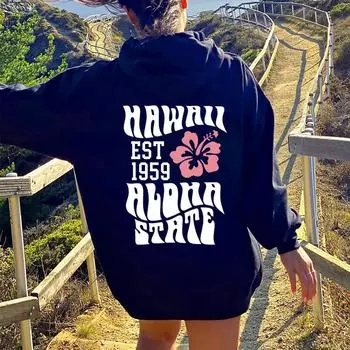 Толстовка Aesthetic Hawaii Hoodie Aloha State XS темно-зеленого