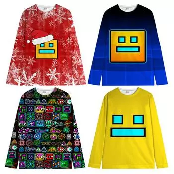 Толстовка Angry Geometry Dash, детская толстовка, милый мультяшный топ с круглым вырезом, весна-осень, одежда для мальчиков и девочек, подарки 100 белый