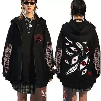 Толстовка аниме Fullmetal Alchemist Brotherhood Pride Eyes Printed Hooded Men Women Zipper Classic Hoodies Harajuku Zip Jacket XS чёрный