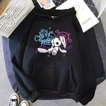 Толстовка Arcane Jinx с капюшоном Monkey Doll Rabbit Graffiti Grunge Style Kpop Clothing Black Anime Sweatshirt Streetwear Unisex Clothing XS серый
