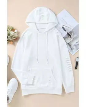 Толстовка Azura Exchange с капюшоном и рваными краями и карманом-кенгуру XL белый