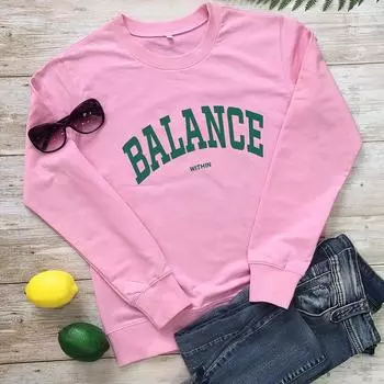 Толстовка «БАЛАНС ВНУТРИ» с забавным слоганом, пуловеры для девочек, индивидуальный пот, женский модный повседневный хлопковый винтажный топ S белый
