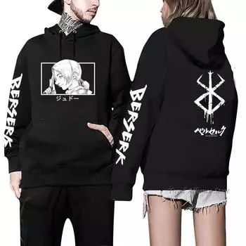 Толстовка Berserk Japan Anime с капюшоном Judeau с принтом, мужская толстовка с капюшоном в стиле хип-хоп, мужские пуловеры с длинными рукавами, уличная одежда XS чёрный