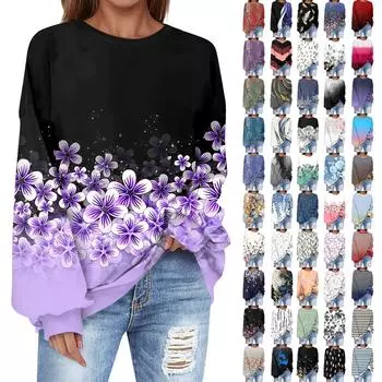 Толстовка большого размера для женщин с круглым вырезом и принтом, с длинным рукавом, толстовка M
