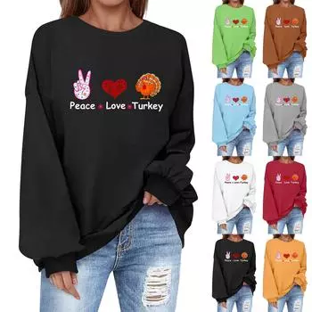 Толстовка большого размера для женщин с круглым вырезом и принтом, с длинным рукавом, рубашки, толстовка L чёрный