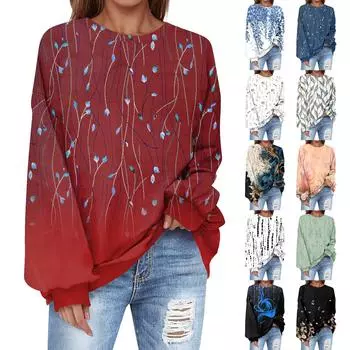 Толстовка большого размера для женщин с круглым вырезом и принтом, с длинным рукавом, толстовка L