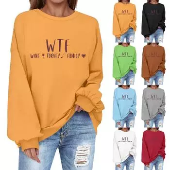 Толстовка большого размера для женщин с круглым вырезом и принтом, с длинным рукавом, рубашки, толстовка L