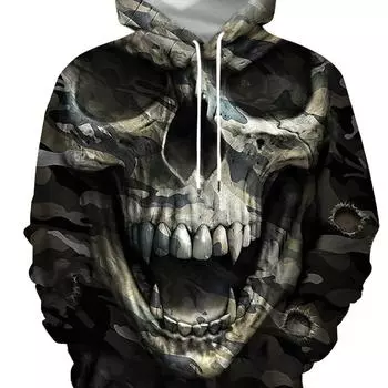 Толстовка большого размера, мужская свободная, с длинным рукавом, с принтом 3D Cat, на шнурке, с капюшоном S