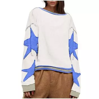 Толстовка большого размера с графическим принтом для женщин, модная рубашка с длинным рукавом и заниженной линией плеч, винтажная толстовка с круглым вырезом S красный