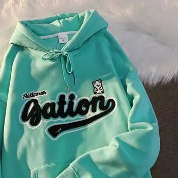 Толстовка большого размера, женская осенняя Свободная удобная толстовка с капюшоном и баской, повседневный пуловер с буквенным принтом, топ L