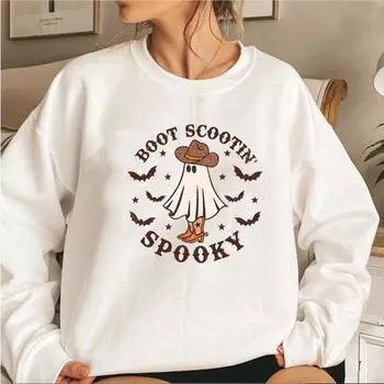 Толстовка Boot Scootin Spooky с капюшоном на Хэллоуин, толстовки с привидениями в ковбойском стиле, симпатичные жуткие пуловеры, женские толстовки с капюшоном, подарок на Хэллоуин S серый