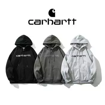 Толстовка Carhartt Осень/Зима Плюс-размера с капюшоном и вышитым логотипом на молнии для пар M чёрный