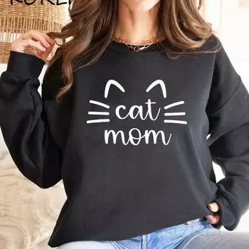 Толстовка Cat Mom Толстовки Cat Mama Подарок Cat Mom Женские толстовки с графическим рисунком Пуловеры с круглым вырезом с длинными рукавами Женский уличный топ S абрикосовый