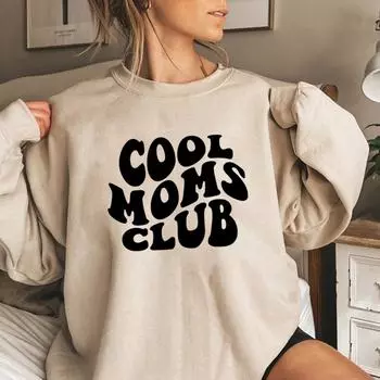 Толстовка Cool Moms Club, толстовки Mom Life, женские толстовки с длинным рукавом, повседневные толстовки с графическим принтом, подарок на день рождения для мам S чёрный