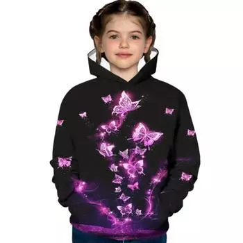 Толстовка для детей, толстовки с принтом бабочек для девочек, модные блузки с длинным рукавом для девочек, повседневные топы, толстовка для девочек 100CM