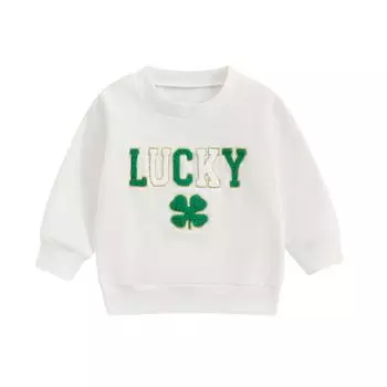 Толстовка для ирландского фестиваля для малышей, свободный пуловер с длинными рукавами и вышивкой букв, круглый вырез, свободные топы 0-6 Months зелёный