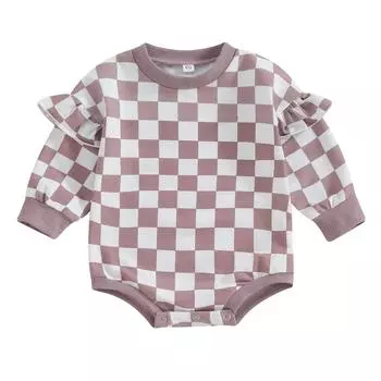 Толстовка для маленьких девочек, комбинезон для детей 3, 6, 12, 18 месяцев, комбинезоны в клетку с оборками и длинными рукавами для новорожденных, милая одежда для малышей 0-3 Months красный